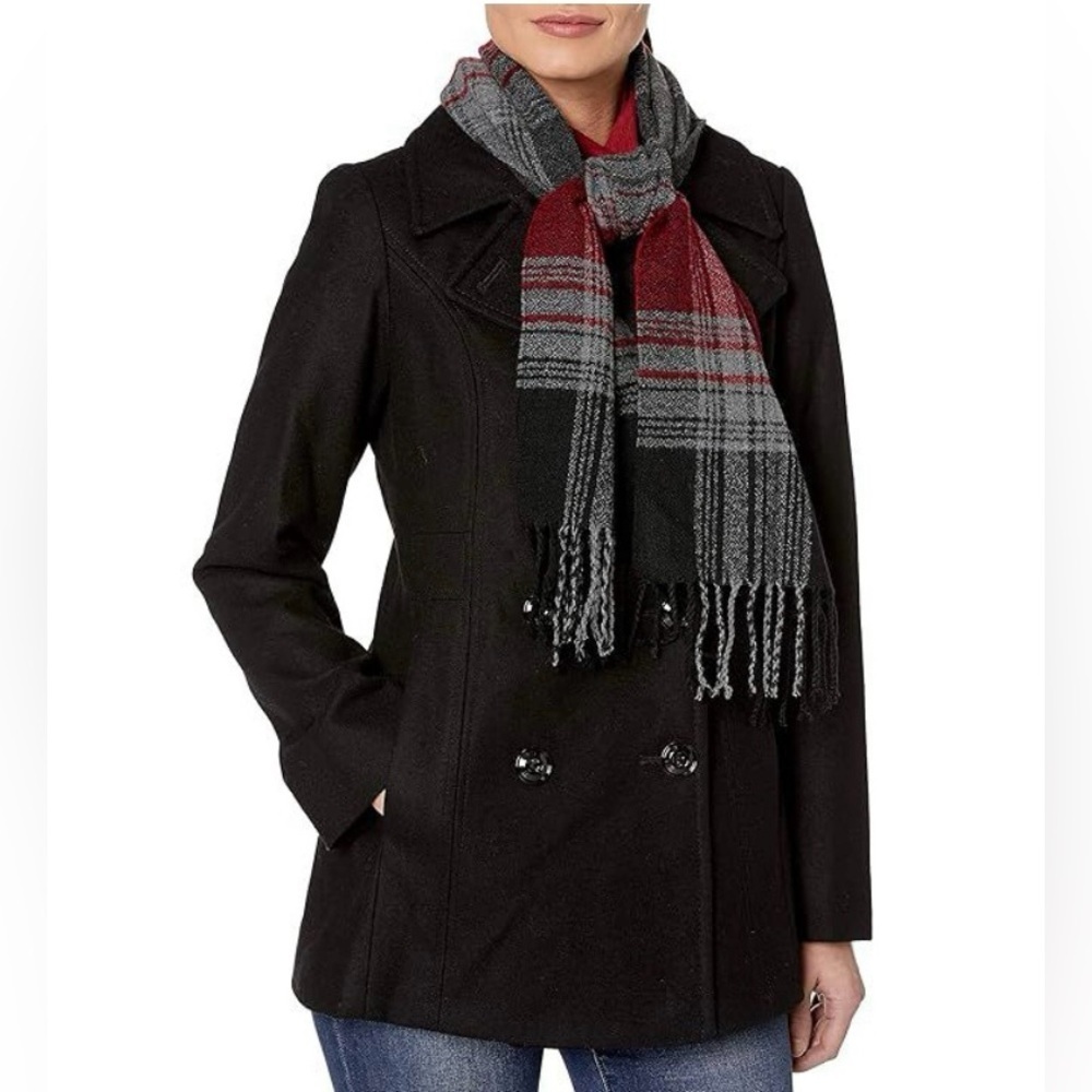 NWT London Fog Prescott Double-Breasted Wool Coat w/ Scarf | Size Medium - Picture 1 of 8